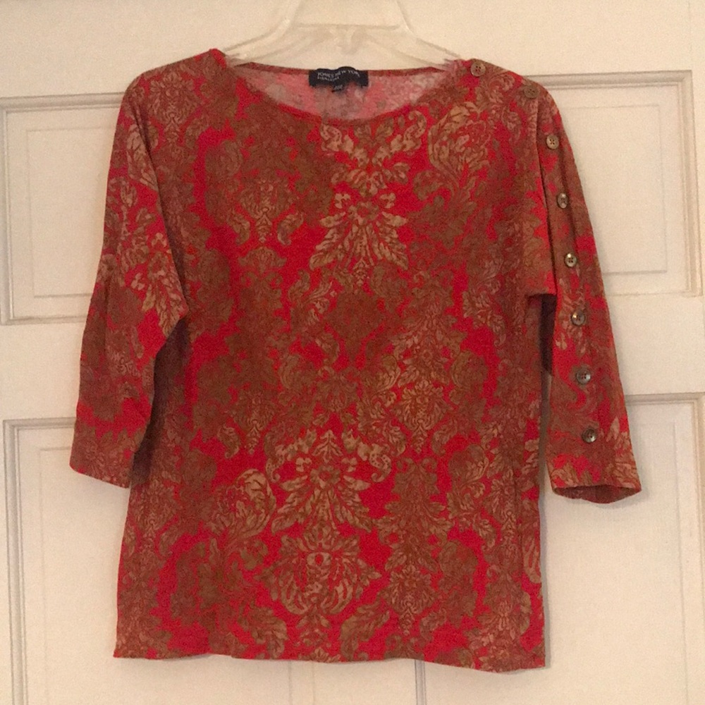 Jones New York Signature Red Print TOP *100% Cotton*